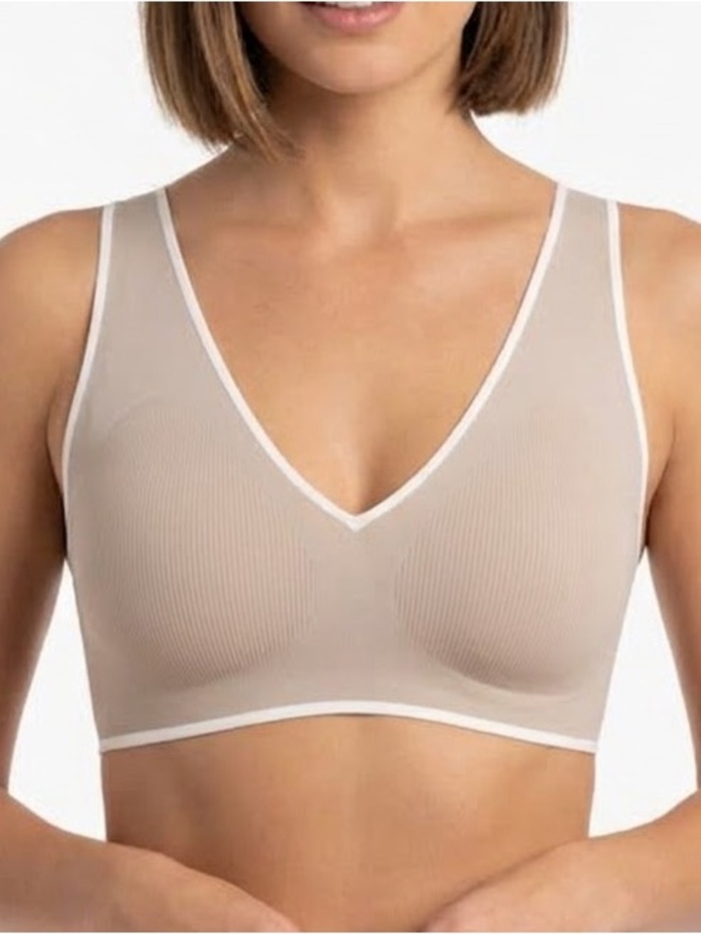 LUCKY BRAND New Wireless Ribbed Lightweight Bra Triangle Cup Taupe Grey Size XL